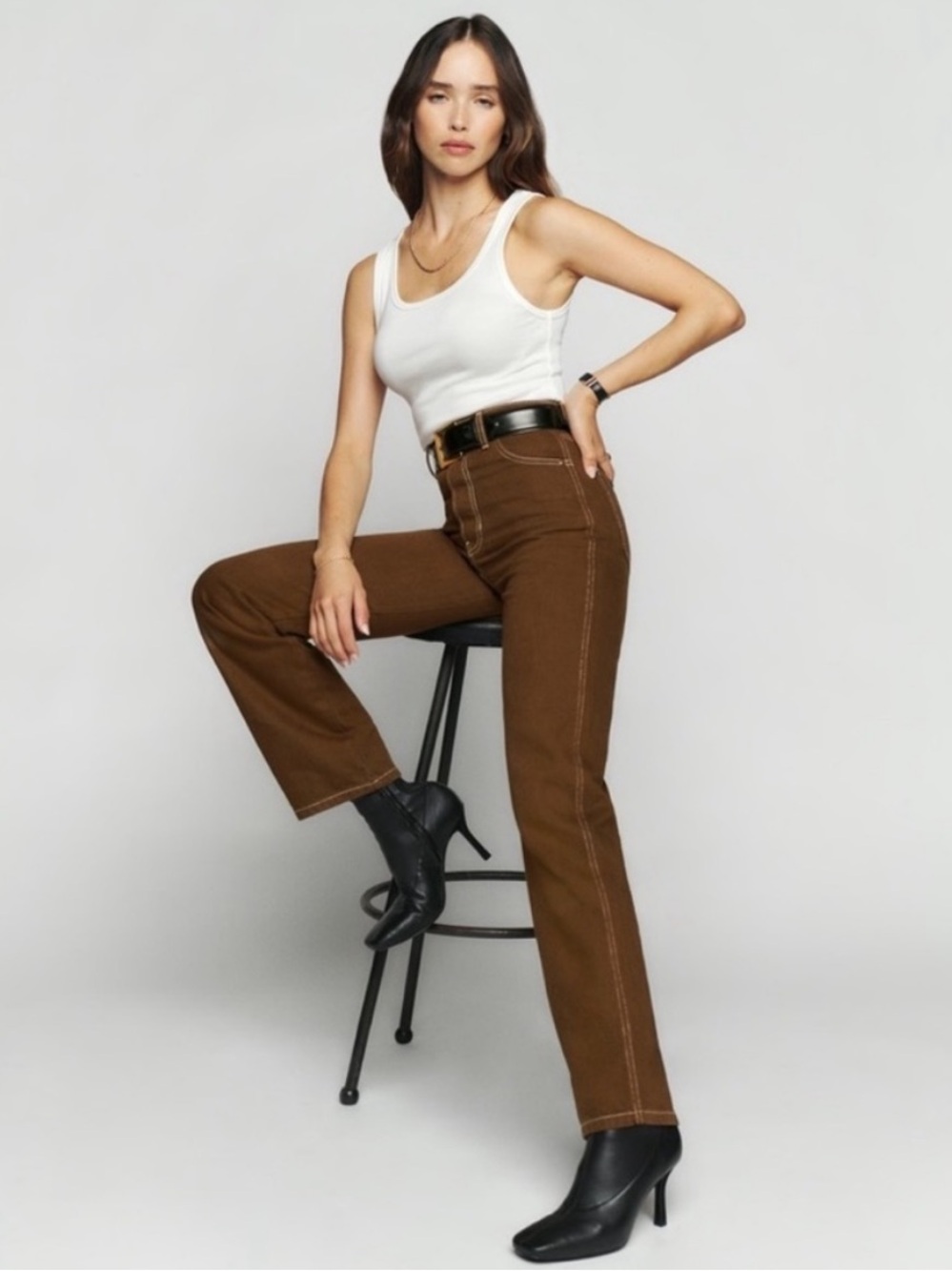 Reformation | Cowboy High Rise Straight Leg Jeans Chocolate Brown 29